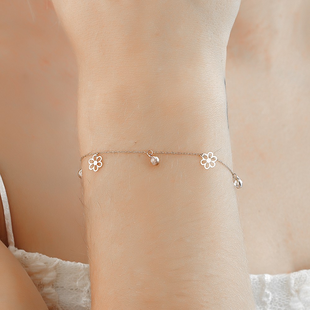 Glorria 14k Solid Gold White Daisy Bracelet