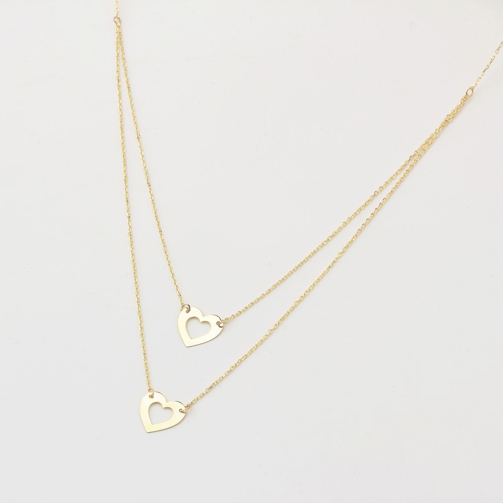 Glorria 14k Solid Gold Twice Heart Necklace Glorria 14k Solid Gold Twice Heart Necklace