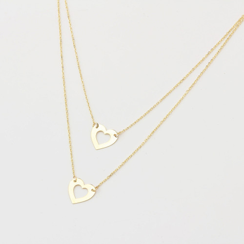 Glorria 14k Solid Gold Twice Heart Necklace Glorria 14k Solid Gold Twice Heart Necklace