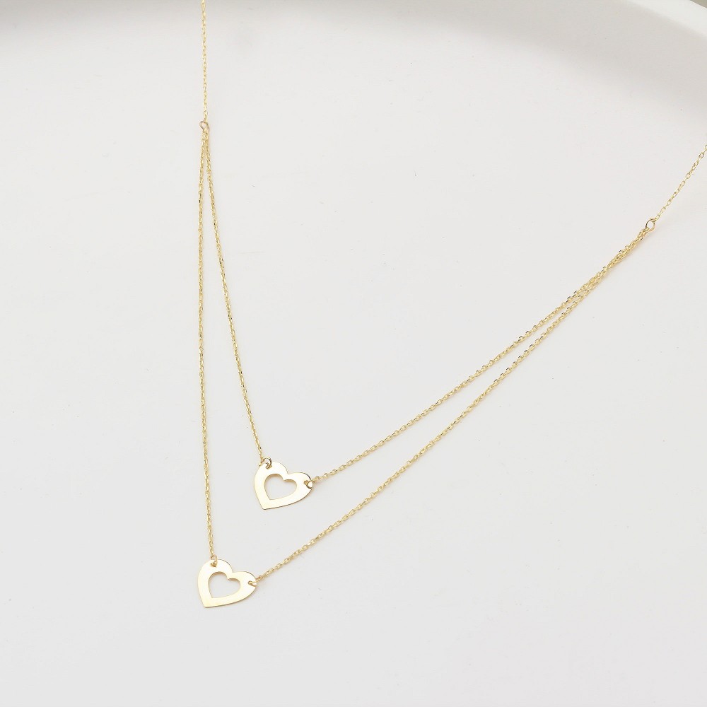 Glorria 14k Solid Gold Twice Heart Necklace Glorria 14k Solid Gold Twice Heart Necklace