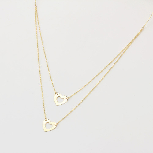 Glorria 14k Solid Gold Twice Heart Necklace Glorria 14k Solid Gold Twice Heart Necklace