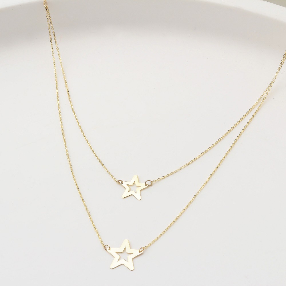 Glorria 14k Solid Gold Twice Star Necklace Glorria 14k Solid Gold Twice Star Necklace