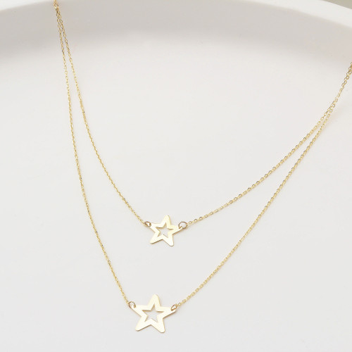Glorria 14k Solid Gold Twice Star Necklace Glorria 14k Solid Gold Twice Star Necklace