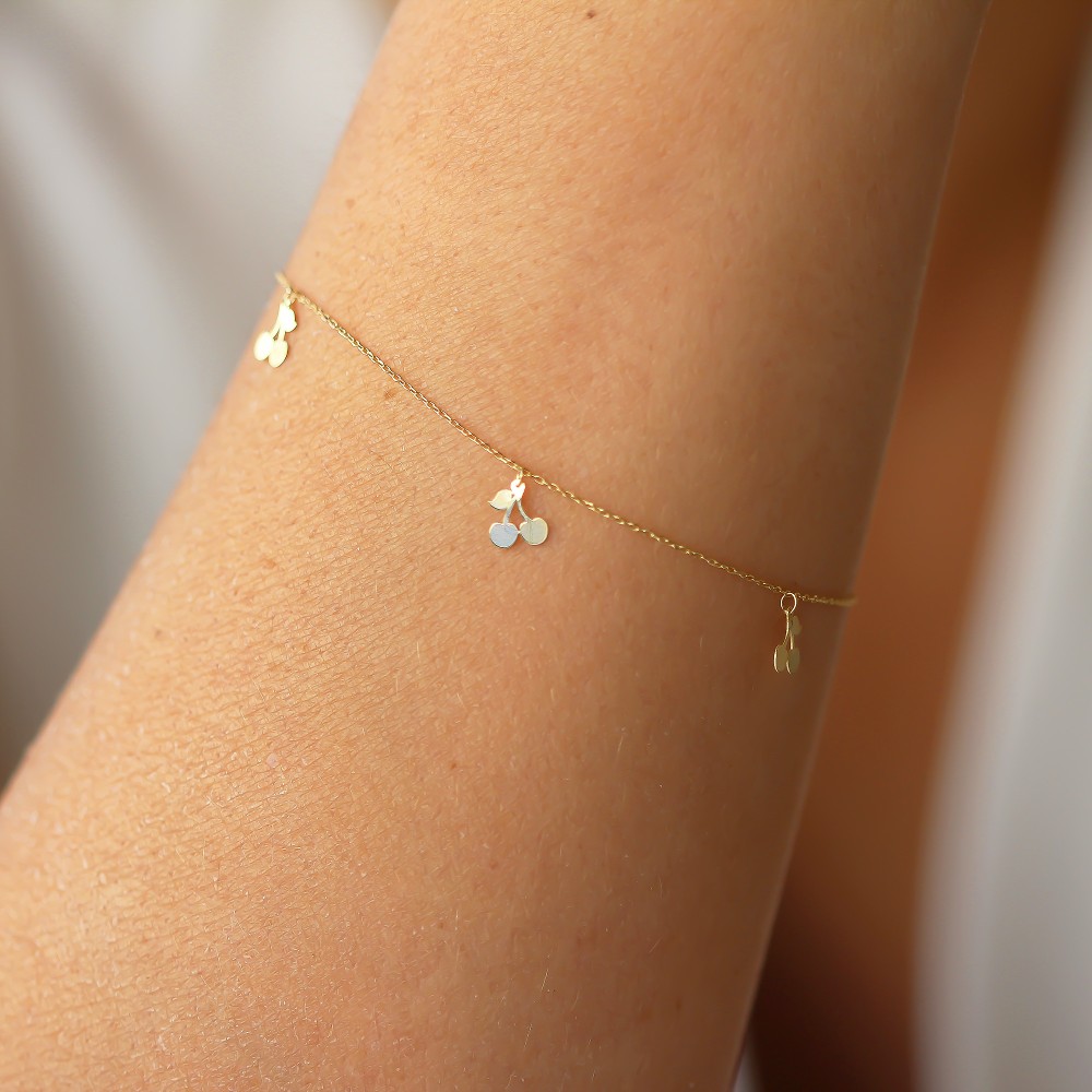 Glorria 14k Solid Gold Cherry Bracelet