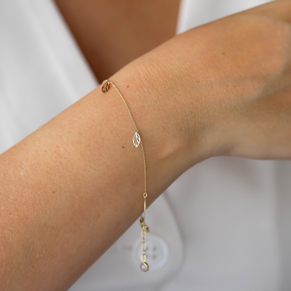 Glorria 14k Solid Gold Leaf Bracelet