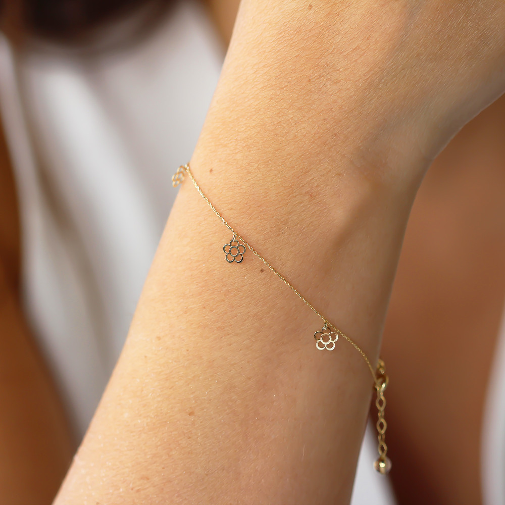 Glorria 14k Solid Gold Daisy Bracelet