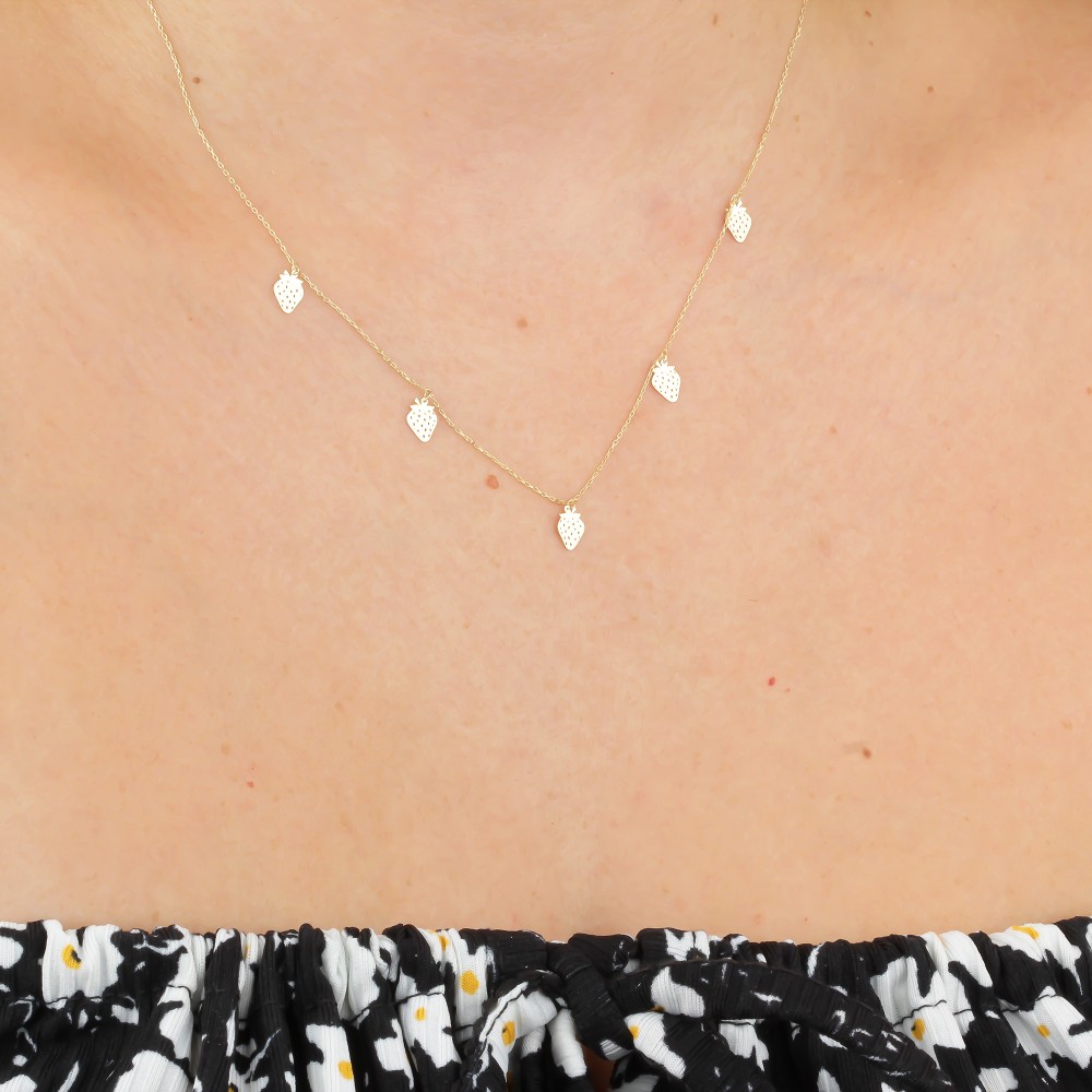 Glorria 14k Solid Gold Strawberry Necklace