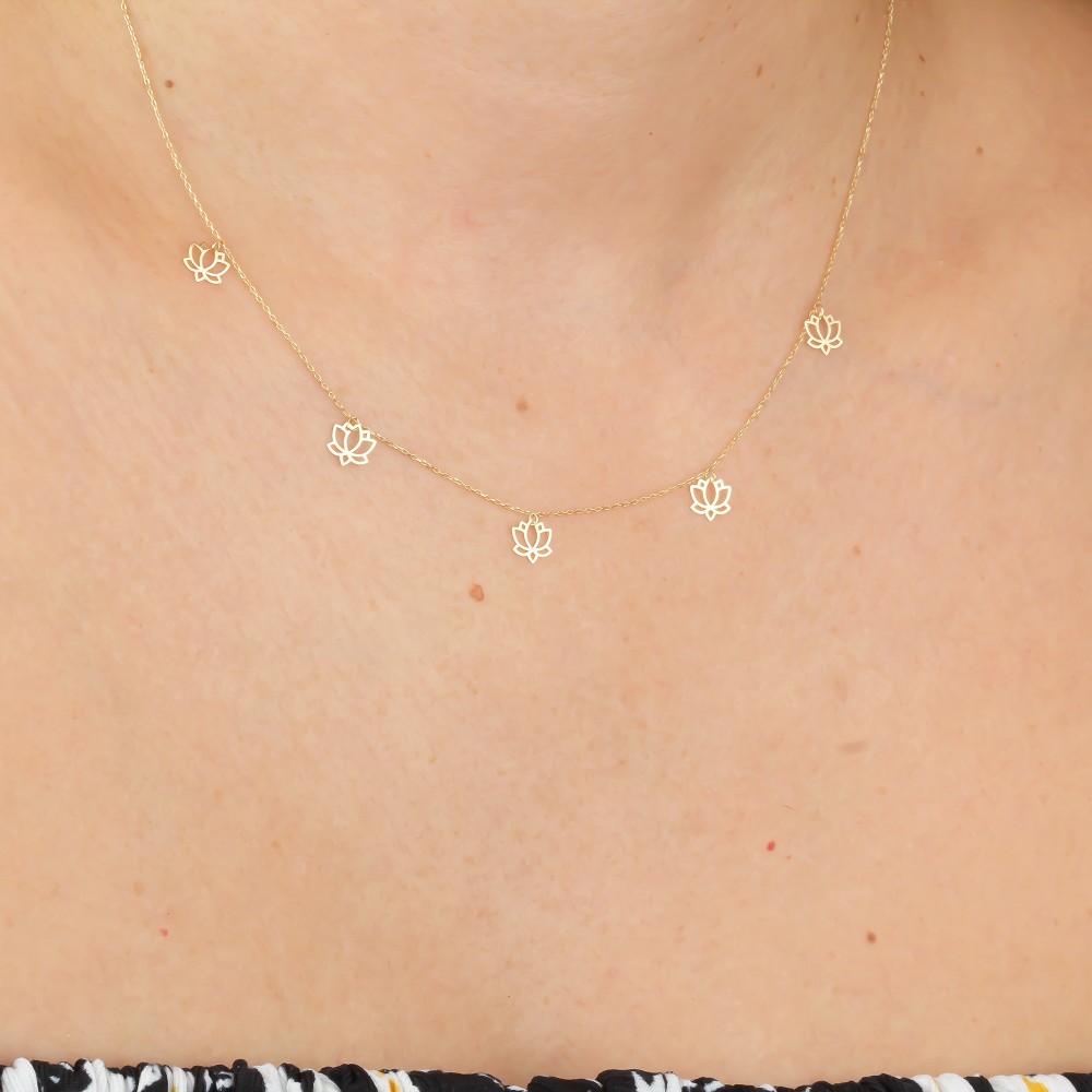 Glorria 14k Solid Gold Lotus Necklace Glorria 14k Solid Gold Lotus Necklace
