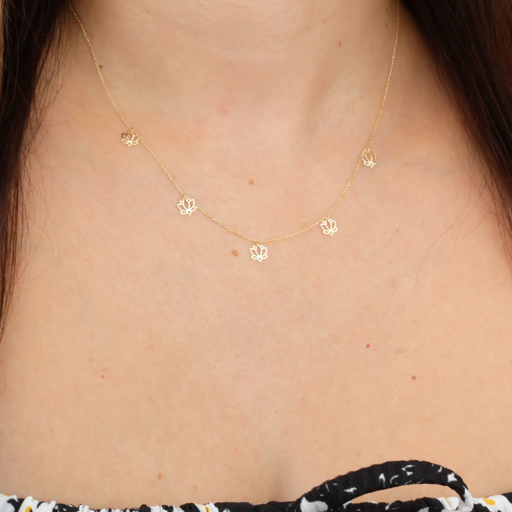 Glorria 14k Solid Gold Lotus Necklace Glorria 14k Solid Gold Lotus Necklace