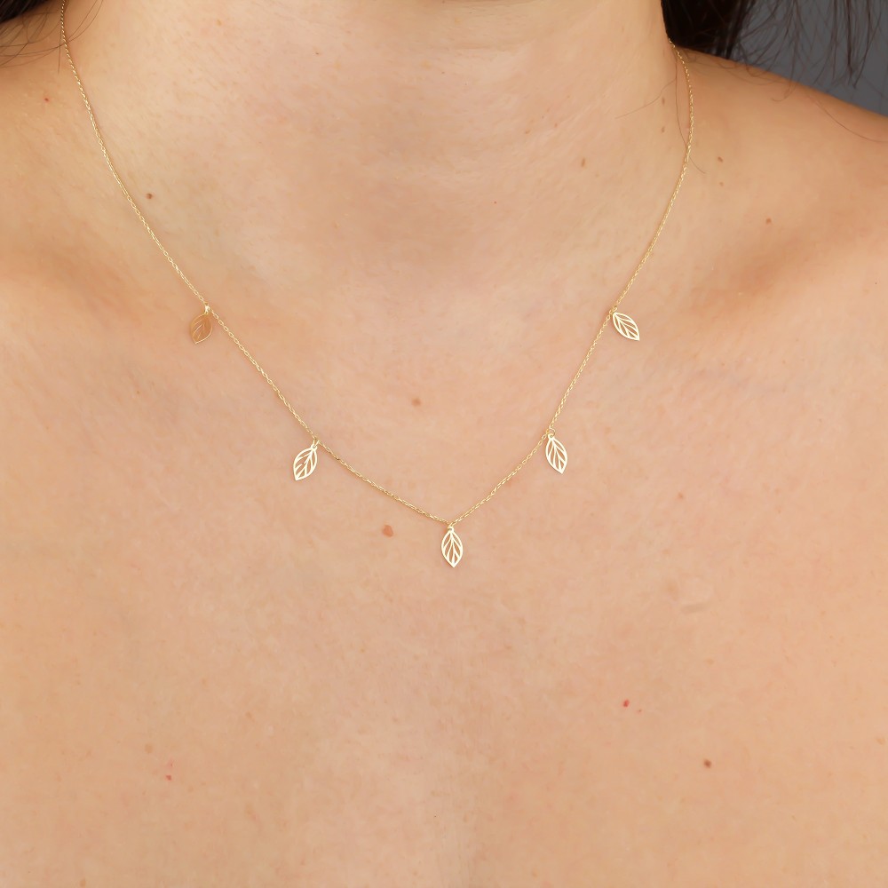 Glorria 14k Solid Gold Leaf Necklace