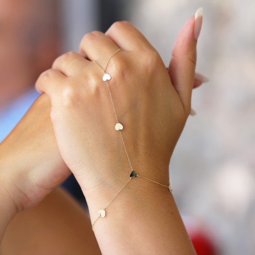 Glorria 14k Solid Gold Heart Hand Chain