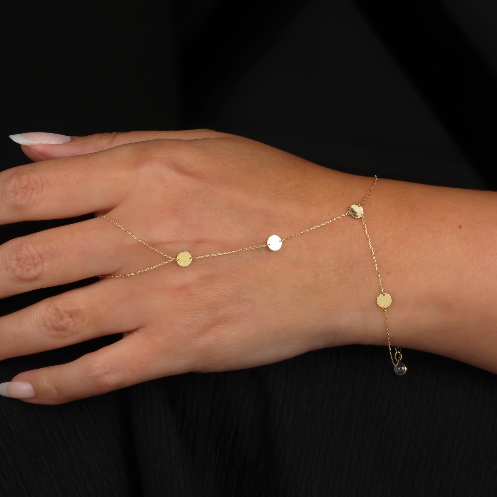 Glorria 14k Solid Gold Round Plate Hand Chain