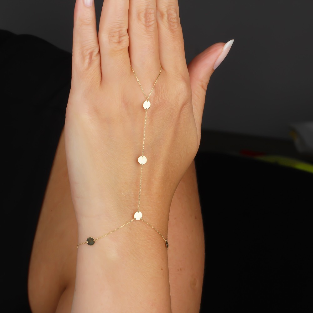 Glorria 14k Solid Gold Round Plate Hand Chain