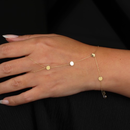 Glorria 14k Solid Gold Round Plate Hand Chain