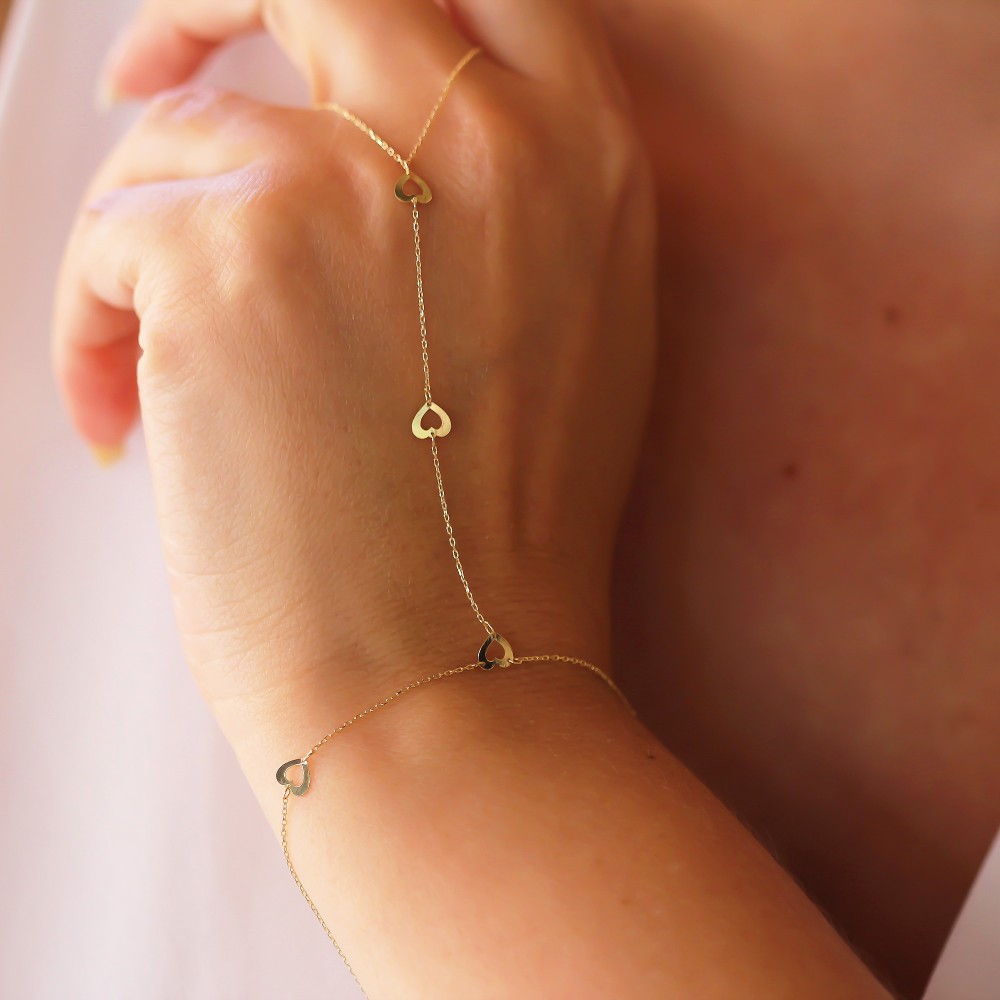 Glorria 14k Solid Gold Heart Hand Chain