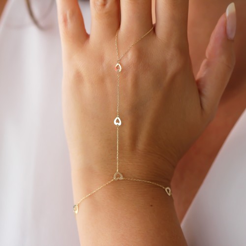 Glorria 14k Solid Gold Heart Hand Chain