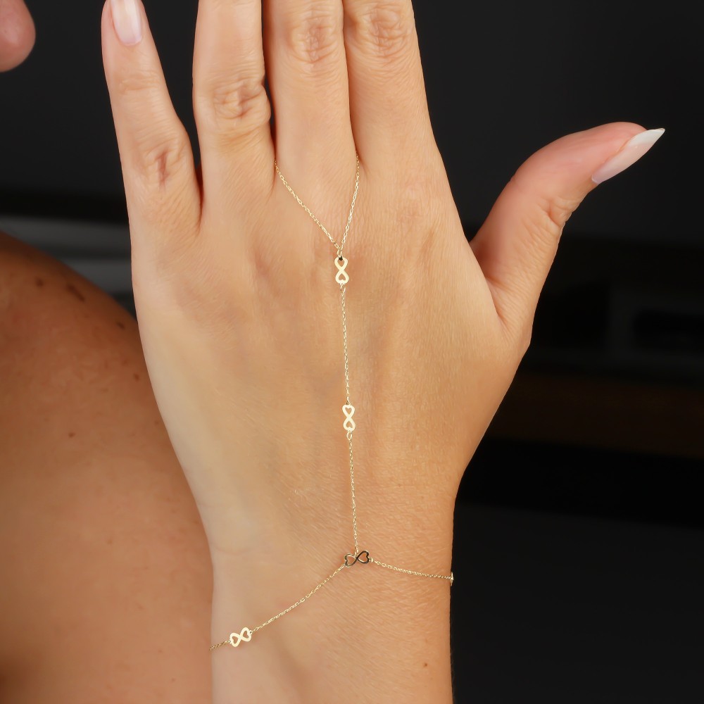 Glorria 14k Solid Gold Infinity with Heart Hand Chain