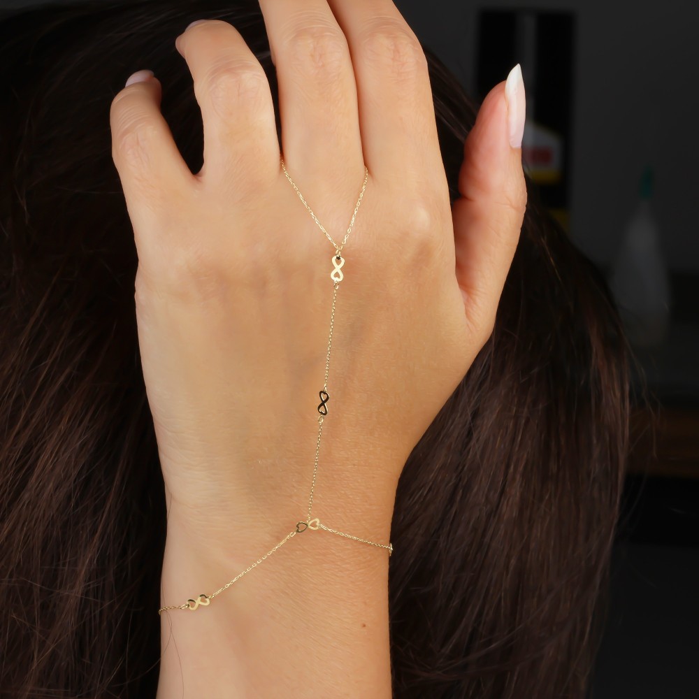 Glorria 14k Solid Gold Infinity with Heart Hand Chain