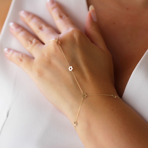 Glorria 14k Solid Gold Flower Hand Chain Glorria 14k Solid Gold Flower Hand Chain