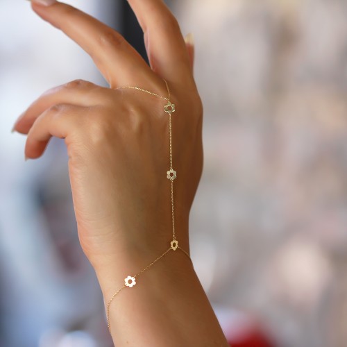 Glorria 14k Solid Gold Flower Hand Chain