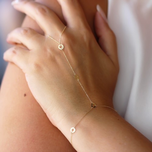 Glorria 14k Solid Gold Hoop Hand Chain