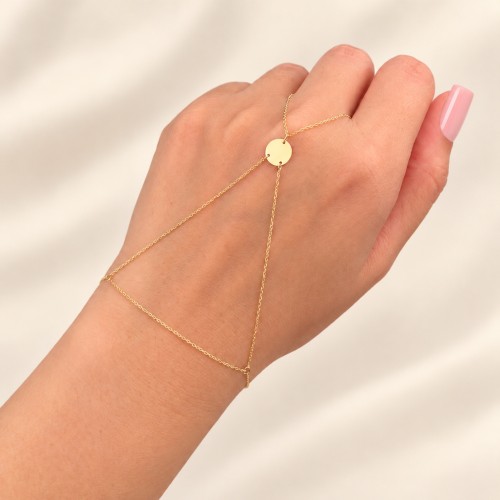 Glorria 14k Solid Gold Circle Disc Hand Chain