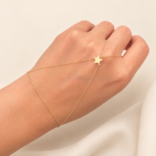 Glorria 14k Solid Gold Star Hand Chain
