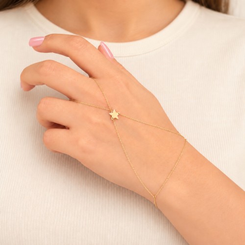 Glorria 14k Solid Gold Star Hand Chain