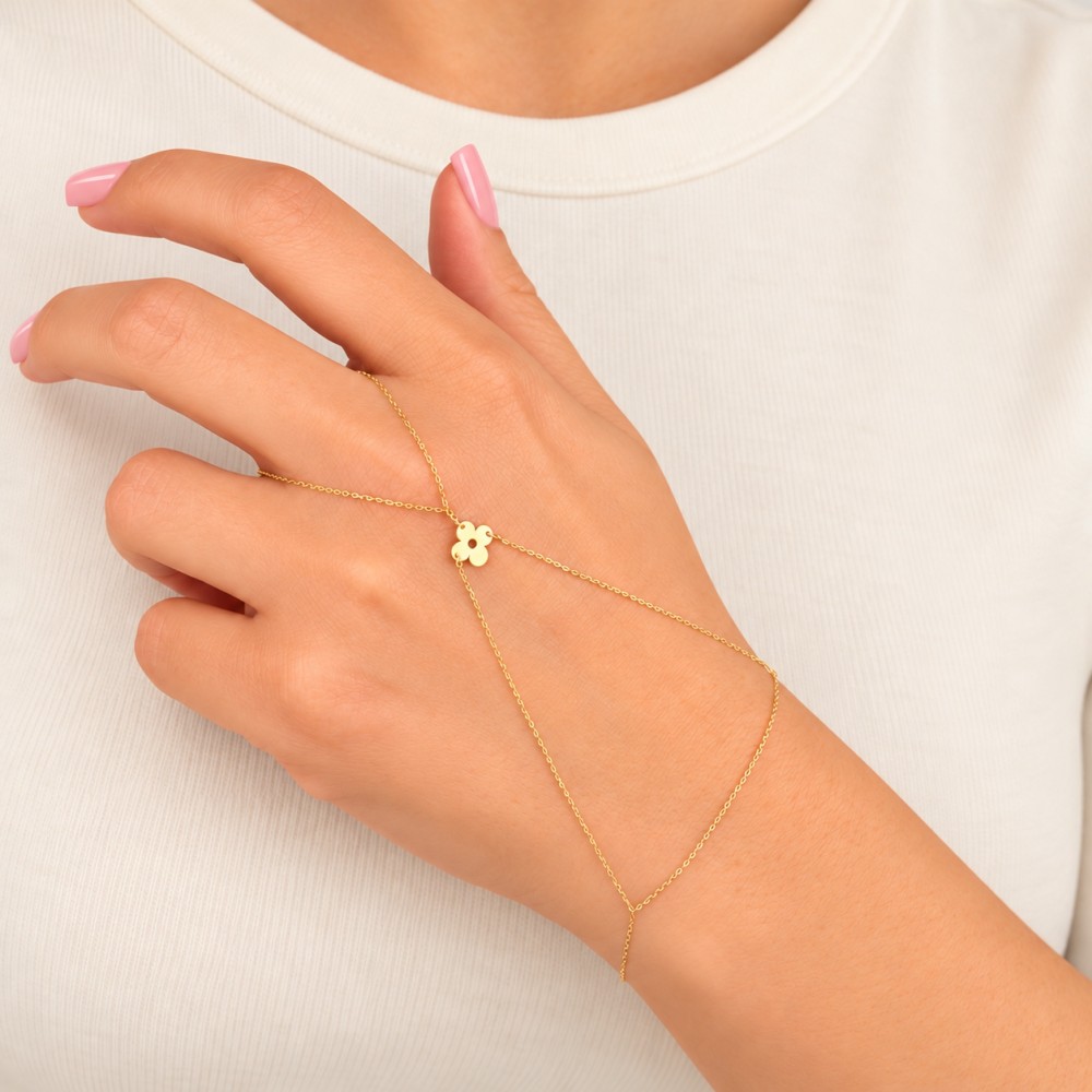 Glorria 14k Solid Gold Clover Hand Chain