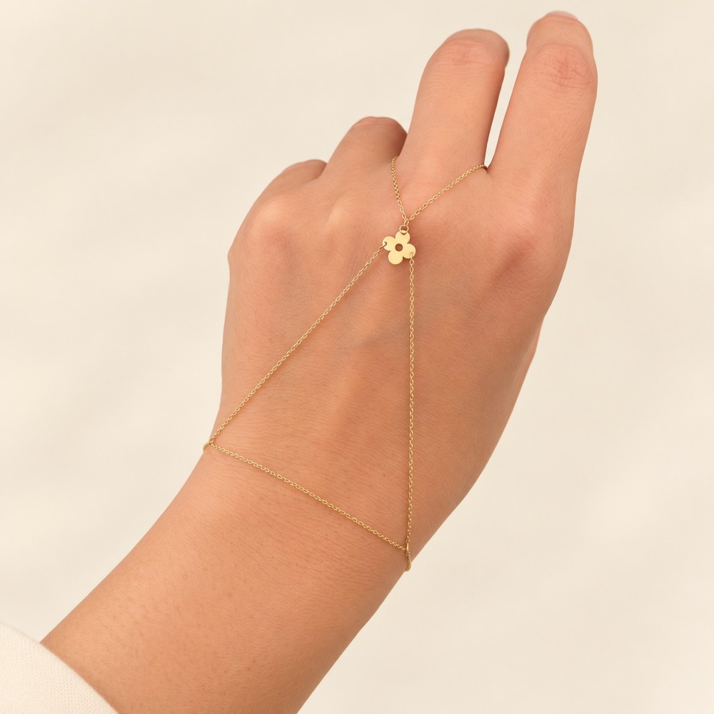 Glorria 14k Solid Gold Clover Hand Chain