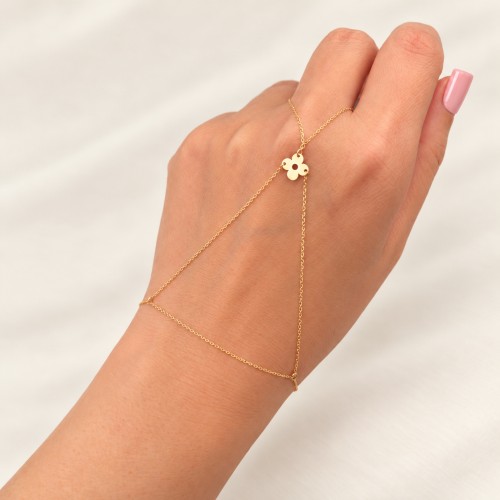 Glorria 14k Solid Gold Clover Hand Chain