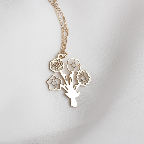 Glorria 925k Sterling Silver Personalized Multiple Birth Flower Necklace Glorria 925k Sterling Silver Personalized Multiple Birth Flower Necklace