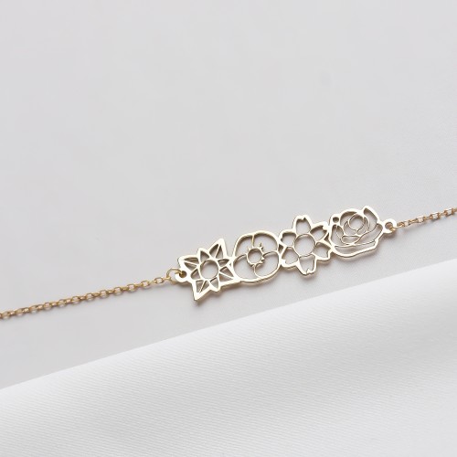 Glorria 925k Sterling Silver Personalized Multiple Birth Flower Bracelet