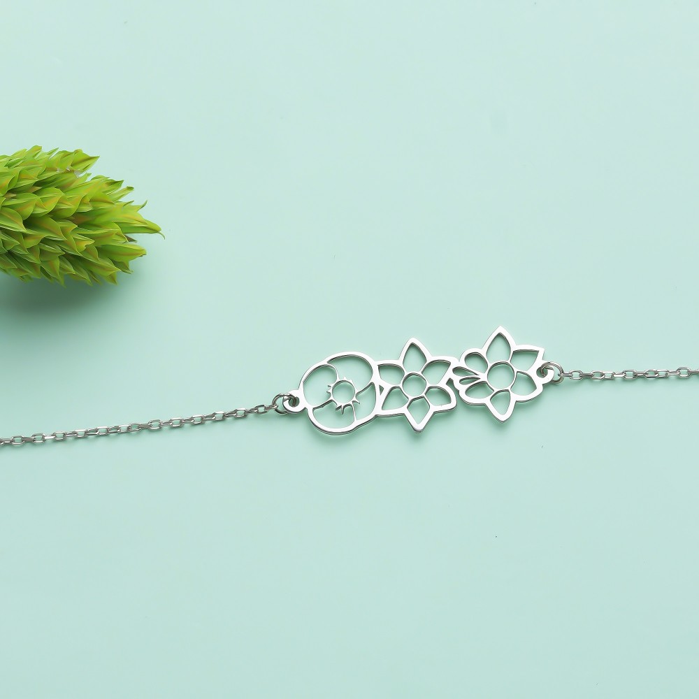 Glorria 925k Sterling Silver Personalized Multiple Birth Flower Bracelet