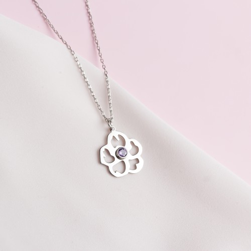 Glorria 925k Sterling Silver Personalized Birth Flower and Birthstone Necklace Glorria 925k Sterling Silver Personalized Birth Flower and Birthstone Necklace