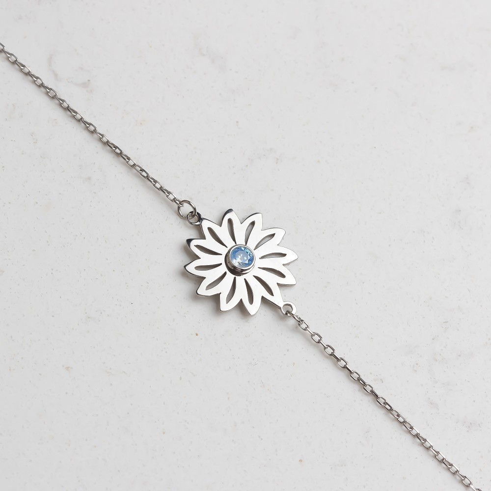 Glorria 925k Sterling Silver Personalized Birth Flower and Birthstone Bracelet