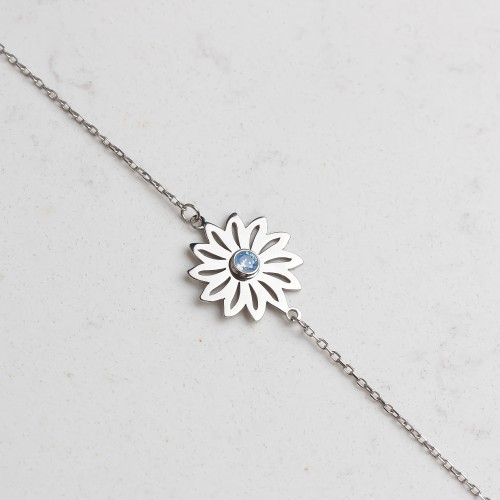 Glorria 925k Sterling Silver Personalized Birth Flower and Birthstone Bracelet