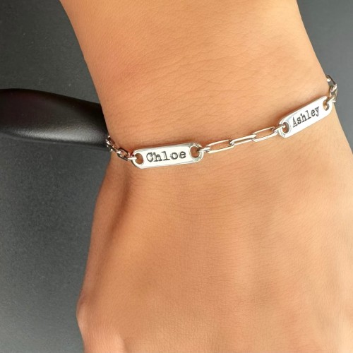 Glorria 925k Sterling Silver Personalized Paper Clip Bracelet