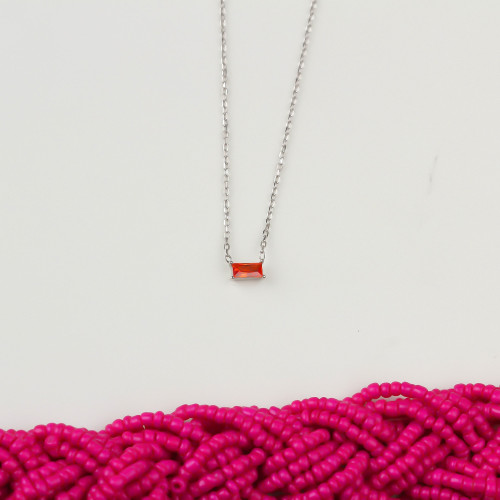 Glorria 925k Sterling Silver Personalized Baguette Birth Stone Necklace Glorria 925k Sterling Silver Personalized Baguette Birth Stone Necklace