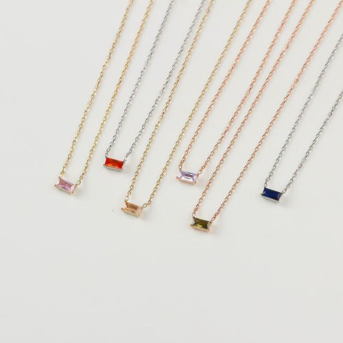 Glorria 925k Sterling Silver Personalized Baguette Birth Stone Necklace Glorria 925k Sterling Silver Personalized Baguette Birth Stone Necklace