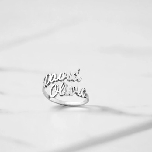 Glorria 925k Sterling Silver Personalized Two Names Ring