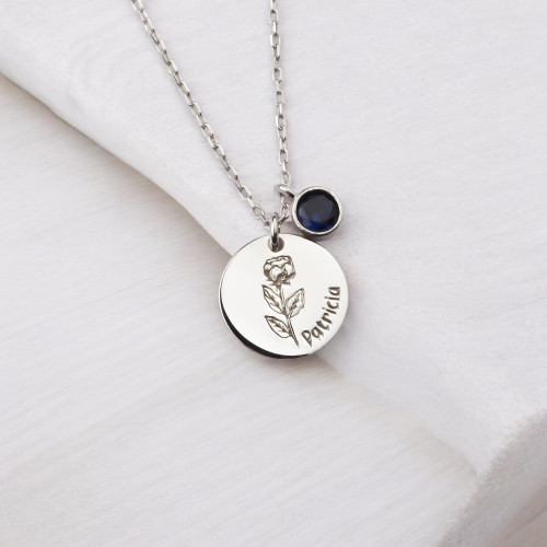 Glorria 925k Sterling Silver Personalized Birth Flower, Birth Stone Necklace Glorria 925k Sterling Silver Personalized Birth Flower, Birth Stone Necklace