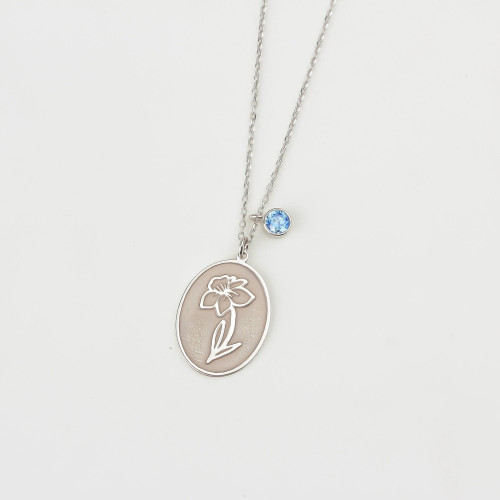 Glorria 925k Sterling Silver Personalized Birth Flower, Birth Stone Necklace Glorria 925k Sterling Silver Personalized Birth Flower, Birth Stone Necklace