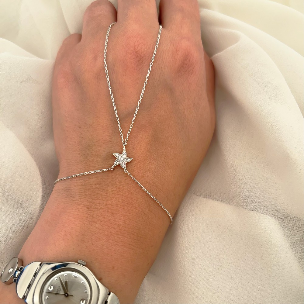 Glorria Sterling Silver Starfish Hand Chain Bracelet Glorria Sterling Silver Starfish Hand Chain Bracelet