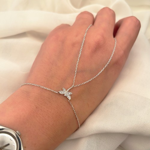 Glorria Sterling Silver Dragonfly Hand Chain Bracelet