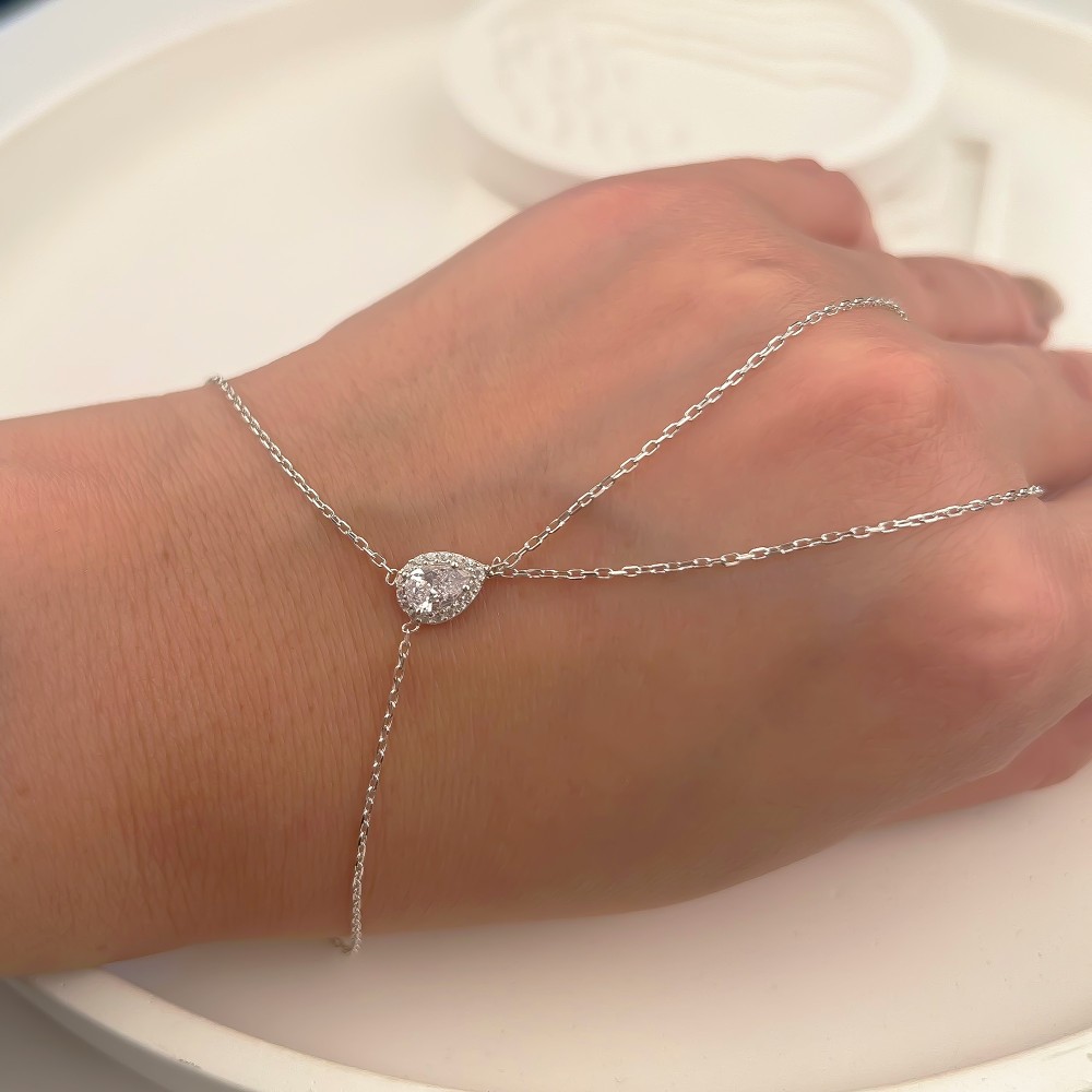 Glorria Sterling Silver Halo Hand Chain Bracelet Glorria Sterling Silver Halo Hand Chain Bracelet