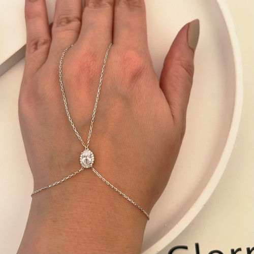 Glorria Sterling Silver Halo Hand Chain Bracelet