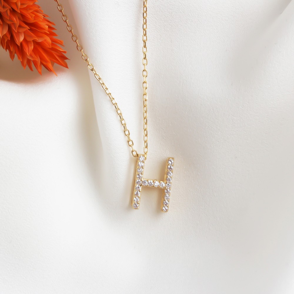 Glorria 925k Sterling Silver Pave Letter H Necklace