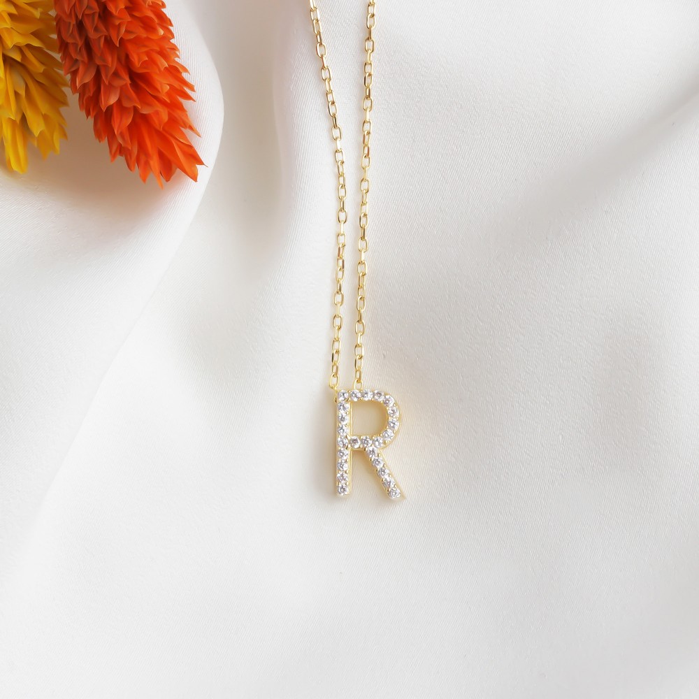 Glorria 925k Sterling Silver Pave Letter R Necklace