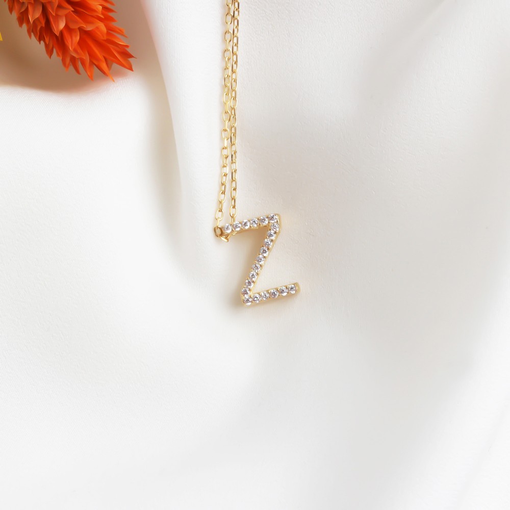 Glorria 925k Sterling Silver Pave Letter Z Necklace